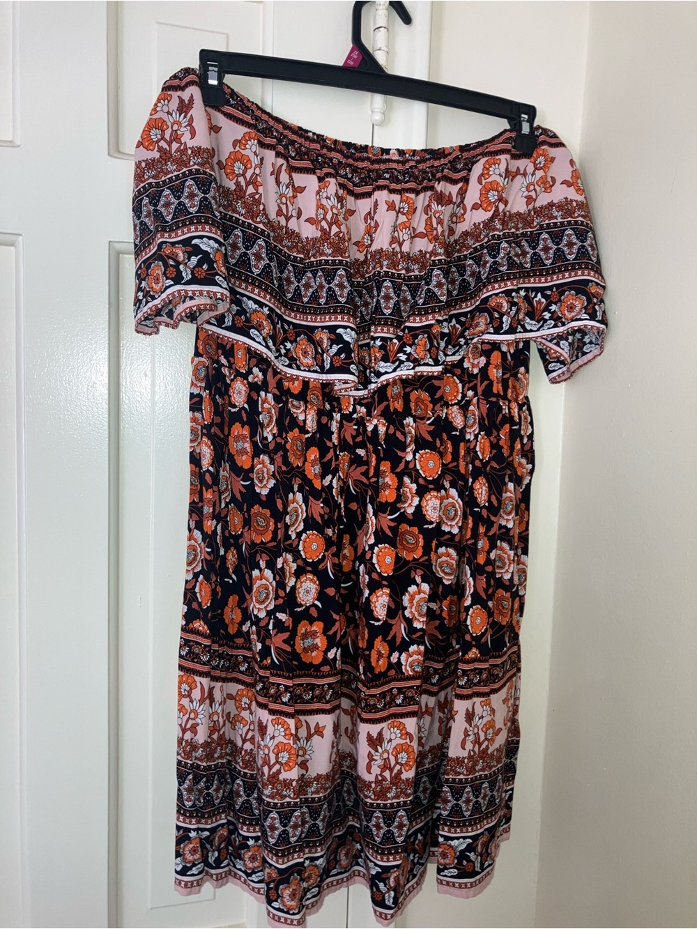 SHEIN Black and Orange Off-Shoulder Floral Mini Dress